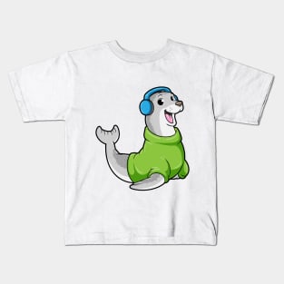 Seal with Sweater and Headphone Kids T-Shirt
